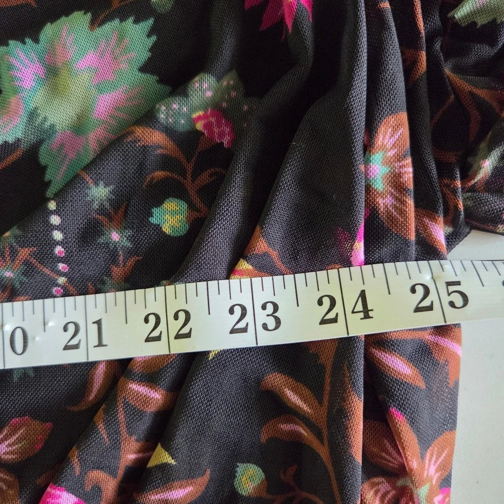 Free People Womens Black Floral Mesh Blouse Ruched Sleeve Blouson Top‎ Size M